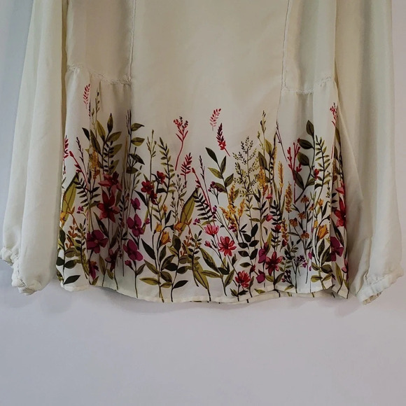 Old Navy Ivory Sheer Blouse Small    Garden Floral Cottage Minimalist Feminine - Picture 4 of 16